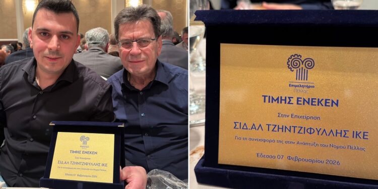 Βράβευση της ΣΙΔ.ΑΛ Τζηντζιφύλλης από το Επιμελητήριο Πέλλας