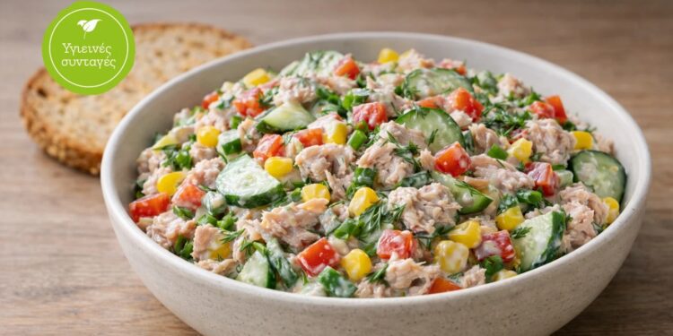 Συνταγή για σαλάτα τόνου με λαχανικά και σως γιαουρτιού