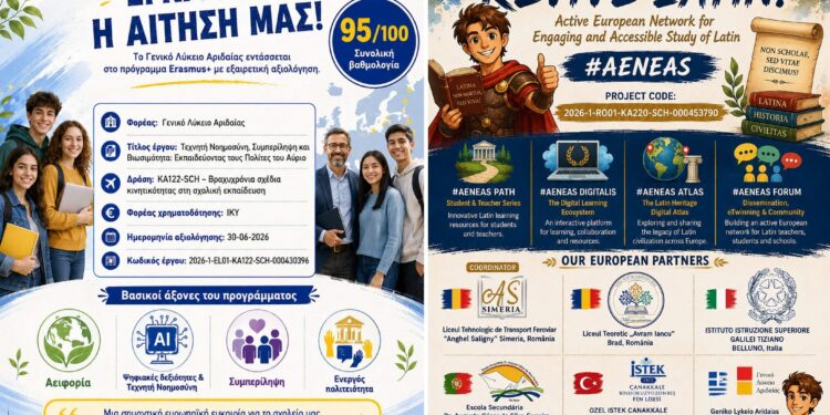 Το Γενικό Λύκειο Αριδαίας σε δύο νέα ευρωπαϊκά Erasmus+ σχέδια